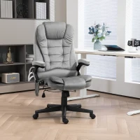 HOMCOM 6 Point Executive Office Chair with Heat, Velvet High Back Vibrating Massage Office Chair, Gray(m-2)