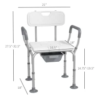 HOMCOM 3-in-1 Shower Chair with Back and Arms, Height Adjustable Bedside Commode, Raised Toilet Seat with Non-Slip Rubber Foot Pad for Seniors, Disabled, White(m-3)