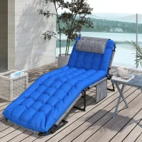 Outsunny Folding Lounge Chair with 4-level Reclining Back & Cushion, Blue(m-10)