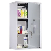 HOMCOM 12" x 20" Lockable Medicine Cabinet, 3 Tier Stainless Steel Medical Wall Box with 2 Keys and Shelves for Bathroom(m-10)