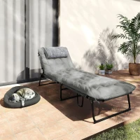 Outsunny Folding Lounge Chair with 4-level Reclining Back & Cushion, Grey(m-9)