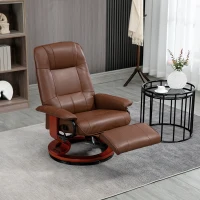 HOMCOM Faux Leather Manual Recliner, Adjustable Swivel Lounge Chair with Footrest, Armrest and Wrapped Wood Base for Living Room, Brown(m-10)
