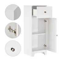 kleankin Short Bathroom Storage Cabinet, Cabinet Organizer with 1 Drawer and Adjustable Shelf for Living Room, White(m-7)