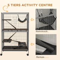 PawHut 50" H Rolling Small Animal Cage with Hammock, Ferret Cage, Chinchilla Cage, Pet Habitat with 4 Doors, Removable Tray(m-6)