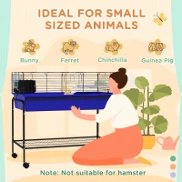 PawHut Two-Story Small Animal Cage Removable from Stand, Pet Habitat with Shelf & Wheels, 39" x 20.5" x 36.5", Blue(m-5)