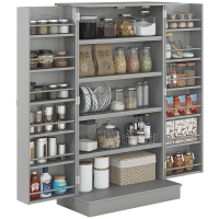 HOMCOM Freestanding Kitchen Pantry Cabinet, Kitchen Cabinet with 12 Door Shelves, Double Doors, 5-tier Shelving, Gray