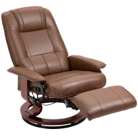 HOMCOM Faux Leather Manual Recliner, Adjustable Swivel Lounge Chair with Footrest, Armrest and Wrapped Wood Base for Living Room, Brown(m-11)