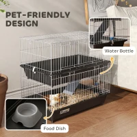 PawHut 2-Tier Small Animal Cage with 2 Doors, Trays, Dish, Bottle, and Ramp for Bunny, Ferret, Chinchilla, Black(m-5)