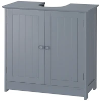 HOMCOM Under Sink Bathroom Cabinet, Pedestal Sink Storage Cabinet with 2 Doors, Shelf and U-Shape, Gray(m-11)