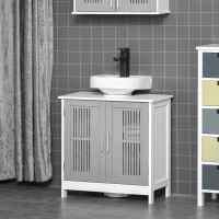 kleankin Under Sink Pedestal Storage Bathroom Cabinet, Gray White(m-11)