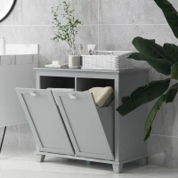 HOMCOM Dual Tilt out Laundry Hamper Cabinet, Bathroom Storage Cabinet with 2-Compartment Hamper, Modern Bathroom Floor Cabinet for Washroom, Gray(m-7)