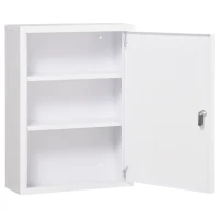 kleankin 16" x 21" Lockable Medicine Cabinet, 3 Tier Steel Medical Wall Box with 2 Keys and Shelves for Bathroom, White(m-11)