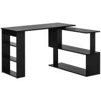 HOMCOM L Shaped Desk, Corner Computer Desk, 360 Degree Rotating Home Office Desk with Storage Shelves, Writing Table Workstation, Black(m-11)