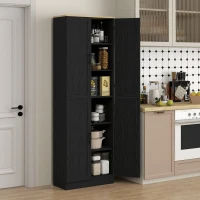 HOMCOM Freestanding Kitchen Pantry, 4-Door Kitchen Pantry Cabinet with Adjustable Shelves and Doors, Distressed Black(m-10)