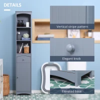 HOMCOM Bathroom Storage Cabinet, Free Standing Bathroom Storage Unit, Tall Linen Tower with 3-Tier Shelves and Drawer, Grey(m-5)