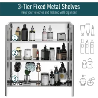 kleankin Bathroom Mirrored Cabinet, 24"x26" Stainless Steel Frame Medicine Cabinet, Wall-Mounted Storage Organizer with Double Doors, Silver(m-5)