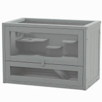 PawHut 2-Level Hamster Cage with Openable Top, Door, Shelf, Ladder, Gray