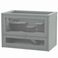 PawHut 2-Level Hamster Cage with Openable Top, Door, Shelf, Ladder, Gray(m-11)