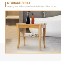 HOMCOM Long Bamboo Shower Bench Seat, 20" Wooden Spa Shower Stool with Underneath Storage Shelf Shoe Organizer(m-8)