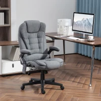 HOMCOM 6 Point Vibrating Massage Office Chair with Heat, Linen High Back Massage Desk Chair with Reclining Backrest, Gray(m-10)