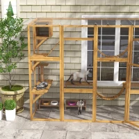 PawHut Catio Playground Cat Window Box Outside Enclosure for Multiple Cats w/ Shelves & Bridges, Yellow(m-8)