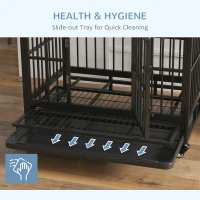 PawHut 36" Heavy Duty Dog Crate Metal Cage Kennel with Lockable Wheels, Double Door and Removable Tray, Gray(m-6)