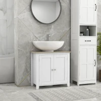Kleankin Pedestal Sink Storage Cabinet, Under Sink Cabinet with U-Shape and Adjustable Internal Shelf, White(m-2)