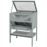 PawHut 3-Tier Wooden Hamster Cage Mice and Rat Cage Small Animals Hutch with Openable Top, Front Door, Storage Shelf, Gray(m-8)