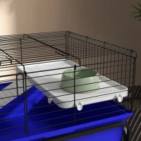 PawHut Two-Story Small Animal Cage Removable from Stand, Pet Habitat with Shelf & Wheels, 39" x 20.5" x 36.5", Blue(m-9)