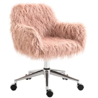 Vinsetto Faux Fur Desk Chair, Swivel Vanity Chair with Adjustable Height and Wheels for Office, Bedroom, Pink(m-13)