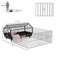PawHut Small Animal Playpen Cage with Rolling Caster, Water Bottle 46.5"(m-3)