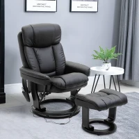 HOMCOM PU Leather Massage Recliner Chair with Ottoman, 10 Point Vibration Swiveling Armchair, Black(m-10)