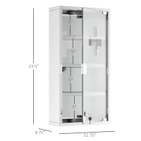 HOMCOM 12" x 24" Lockable Medicine Cabinet, 4 Tier Stainless Steel Medical Wall Box with 2 Keys and Shelves for Bathroom(m-3)