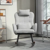 HOMCOM Nursery Rocking Chair with Headrest, Lumber Pillow, Nursing Chair with High Back for Living Room, Bedroom, Light Gray(m-7)