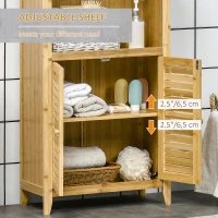 HOMCOM Bamboo Floor Cabinet Bathroom Floor Cabinet Living Room Organizer Tower with Multiple Shelves and Doors, Natural(m-6)