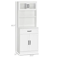 HOMCOM Freestanding Kitchen Pantry, 4-Door Buffet Cabinet with Hutch, Coffee Bar with Adjustable Shelves, 63.5 Inches, White(m-3)