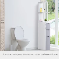 HOMCOM 54" Tall Bathroom Storage Cabinet, Freestanding Linen Tower with 2-Tier Shelf and Drawers, Narrow Side Floor Organizer, White(m-5)