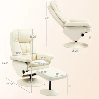HOMCOM PU Leather Recliner Chair with Ottoman, Swivel Recliner and Ottoman with Round Wrapped Base for Living Room, Cream White(m-3)