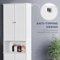 HOMCOM Tall Narrow Bathroom Storage Cabinet with Doors and Shelf Adjustability, Freestanding Linen Cabinet with 2 Cabinets and Countertop, White(m-7)