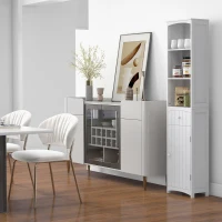 HOMCOM Bathroom Storage Cabinet, Free Standing Bathroom Storage Unit, Tall Linen Tower with 3-Tier Shelves and Drawer, White(m-8)