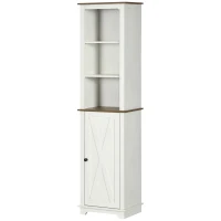 kleankin Farmhouse Bathroom Cabinet, Tall Storage Cabinet with Door and Adjustable Shelves, 15.5" x 11.75" x 63", White(m-12)