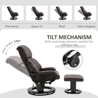 HOMCOM Recliner with Ottoman Footrest, Recliner Chair with Vibration Massage, Faux Leather and Swivel Wood Base for Living Room and Bedroom, Brown(m-7)