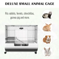 PawHut 2-Level Small Animal Cage Rabbit Hutch with Wheels, Removable Tray, Platform and Ramp for Bunny, Chinchillas, Ferret, Black(m-4)
