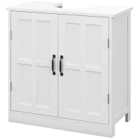 kleankin Pedestal Under Sink Cabinet, Bathroom Vanity Cabinet Storage with Double Doors and Adjustable Shelf, White(m-11)