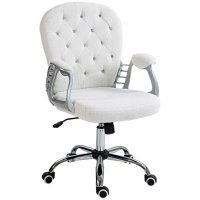 Vinsetto Button Tufted Desk Chair, Home Office Chair with Padded Armrests, Adjustable Height and Swivel Wheels, White