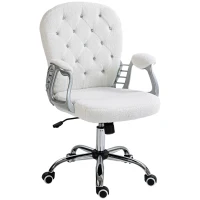 Vinsetto Button Tufted Desk Chair, Home Office Chair with Padded Armrests, Adjustable Height and Swivel Wheels, White(m-1)