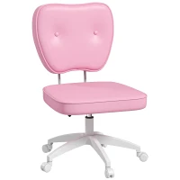 Vinsetto Vanity Office Chair, PU Leather Computer Chair for Home, with Adjustable Height, Armless, Swivel Wheels, Pink(m-11)