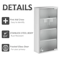 HOMCOM 12" x 24" Lockable Medicine Cabinet, 4 Tier Stainless Steel Medical Wall Box with 2 Keys and Shelves for Bathroom(m-6)