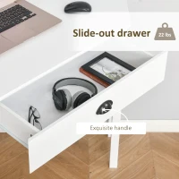 HOMCOM Corner Desk, Triangle Computer Desk with Drawer and Storage Shelves for Small Spaces, Home Office Workstation for Living Room, or Bedroom, White(m-6)