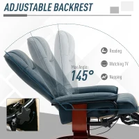 HOMCOM Faux Leather Manual Recliner, Adjustable Swivel Lounge Chair with Footrest, Armrest and Wrapped Wood Base for Living Room, Blue(m-4)